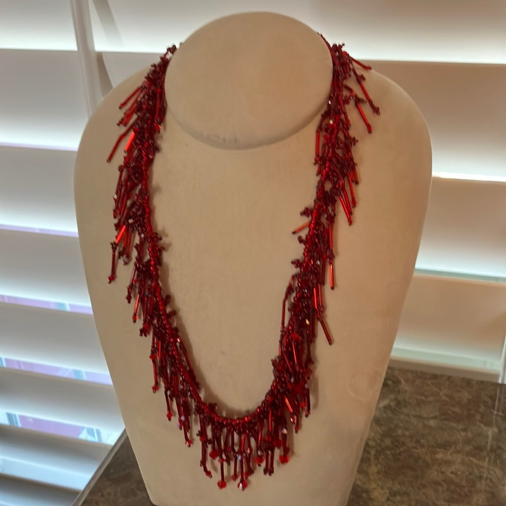 Beautiful hand made candy apple red necklace with silver clasp